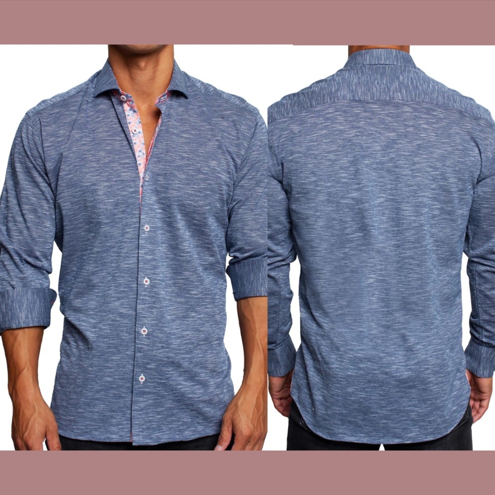 NWT $188 Maceoo [ 3XL ] Einstein Regular Fit Stretch‎ Button-Up Shirt Blue